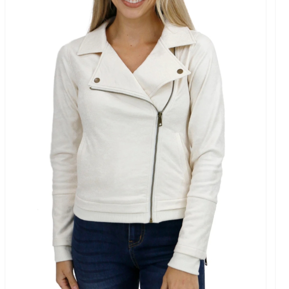 Grace & Lace Cream Leather Moto Jacket